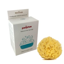 Pasiphae Baby sea Sponge, Soft Yellow sea washcloth for Babies & Kids Bathing - 100% Natural, Honeycomb Yellow,Organic - Pregnancy Gifts Boy Girl,Size 18M+ (9,5-11,5cm),Carton with 1 Sponge