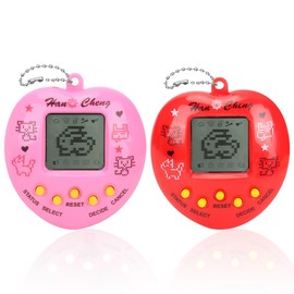 NHQZ Pack of 2 Electronic Pet Play Machine, Portable Handheld Virtual Pet Toy, Tamag0-tchi, Game Console, Tamag0-tchi Connection, Electronic Pet (Pink/Red, B)