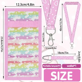 LUKIUP Children's Purse, Mini Wallet, Neck Pouch Girls, Triple Folded Purse, with Closure, Drawstring Strap, Note Compartment and Coin Compartment, Viewing Window (Unicorn Pegasus Pink)