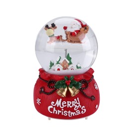 Merry Christmas Snow Globe Music Box Rotating Santa Crystal Ball Illuminated Automatic Snowfall and Colorful Lights Water Globe Desktop Ornament Melody Artware for Girls Birthday Gift (S0513)