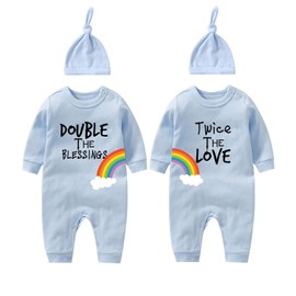 culbutomind Baby Twins Newborn Baby Boys Girl Double The Blessings Twice The Love Baby Bodysuit Clothes Outfits (blue double twice 6m)