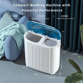 Auertech Portable Washing Machine, 14 Lbs Mini Washer and Spin Dryer Combo, 9 lbs Washer, 5 lbs Spinner, Compact Laundry Machine with Drain Hose, Small Washing Machine for Apartments, Dorm, RV