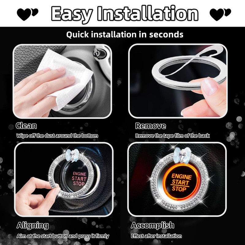 3leavtrees Car Engine Start Button Cover - Blue Love Butterfly