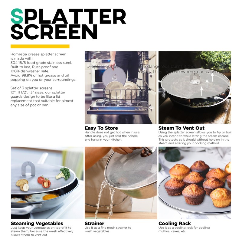 Homestia Splatter Screen for Cooking - Stainless Steel Grease Splatter
