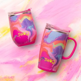 Swig Life 12oz Wine Tumbler with Lid, Stainless Steel, Dishwasher Safe, Portable, Triple Insulated Wine Tumbler (Candy Crush)