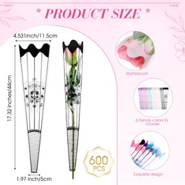 PerKoop 600 Pcs Flower Bouquet Bags Single Rose Sleeve for Flowers Valentine Single Plastic Flower Packaging Wrapping Bag Florist Arrangement Supply Graduation Festival Wedding Party