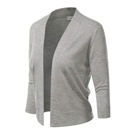 JJ Perfection Casual Open Front Knit Cardigan 3/4 Sleeve Cropped Shrugs Cardigan Shimmer Lightweight Sweater Jacket for Womens with Plus Size