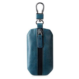 PORRASSO Car Key Case Genuine Leather Car Smart Key Chain Keychain Holder Metal Hook Portable Keyring Zipper Bag Waterproof for Remote Key Fob Home Key Case Dailylife Blue