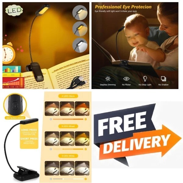 Unbranded LED USB Rechargeable Reading Book Light Flexible Easy Clip