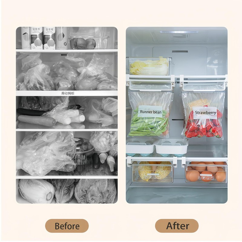 HOMTERN Refrigerator Organiser, Kitchen Drawer Organiser, Fridge Hanging Drawer Storage,