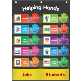 ABCxGOOD Helping Hands Pocket Chart,Classroom Jobs and Management Pocket Chart, Preschool Classroom Must Haves Supplies, Great for Classroom Homeschool. (Black) (Black, 29"*20.5")