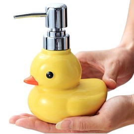 EatingBiting 450ml Split Yellow Cartoon Duck Ceramic Hand Soap Dispenser Bathroom Countertop Decorative Accessories Soap Bottle Container for Essential Oils Lotions Wide Application