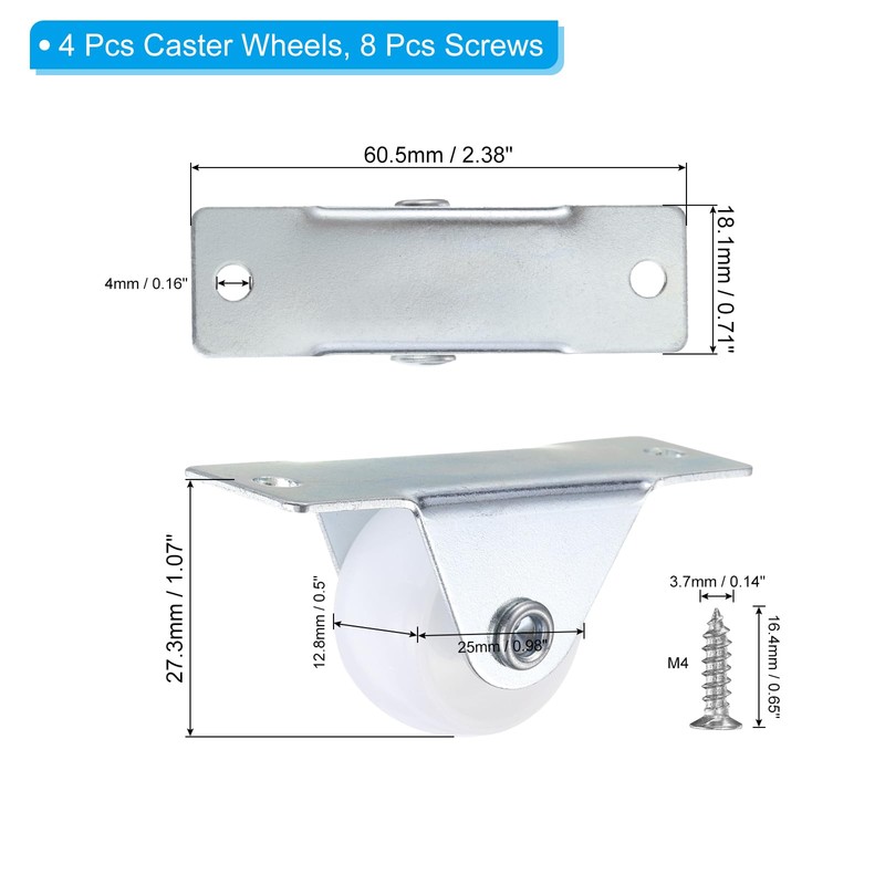 PATIKIL 1" Rigid Caster Wheels, 4 Pack Silent Fixed Plate