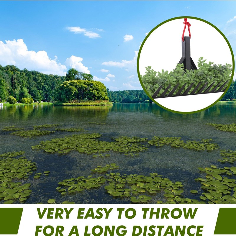 SILFISC 24'' Pond Rake, Weed Removal Tool, Steel Blades 24