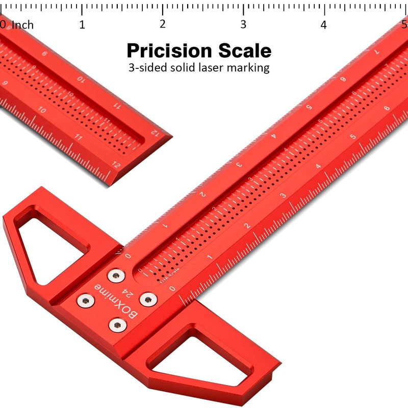 BOXmime Precision Marking Woodworking Rule,24 Inch T Square Ruler, 1/16''Scale