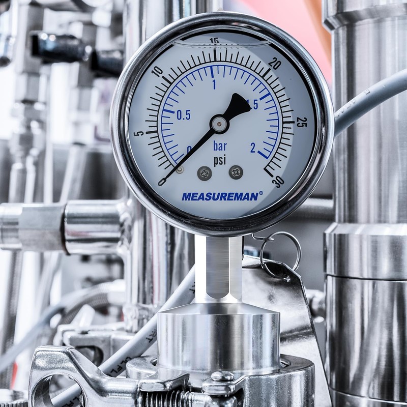 MEASUREMAN Stainless Steel Sanitary Pressure Gauge, 2.5” Dial, 0-30 PSI