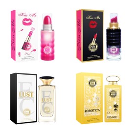 Hybrid & Company Women's 4 Pcs Kiss Me Kiss Me Pink La Robotica Femme Lust Pour Femme Perfume Natural Spray Fresh Fragrance