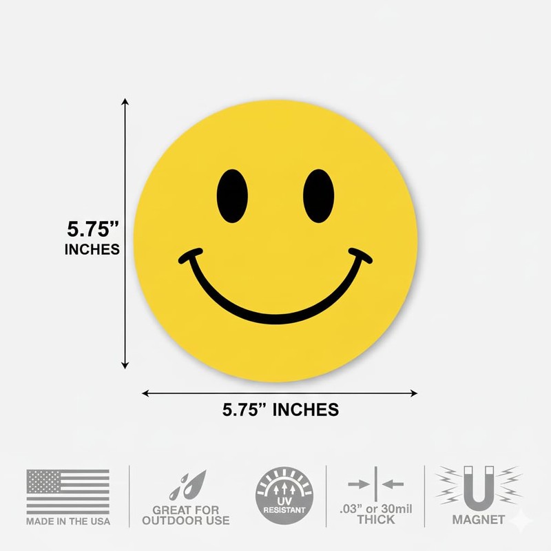 Smiley Face Circle Magnet by Magnet America is 5.75" x
