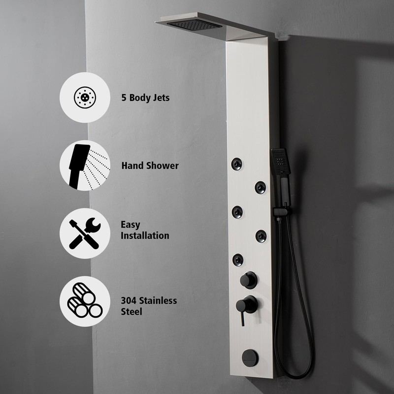 BWE Stainless Steel Shower Panel Tower System 5 Jets Multi-Function