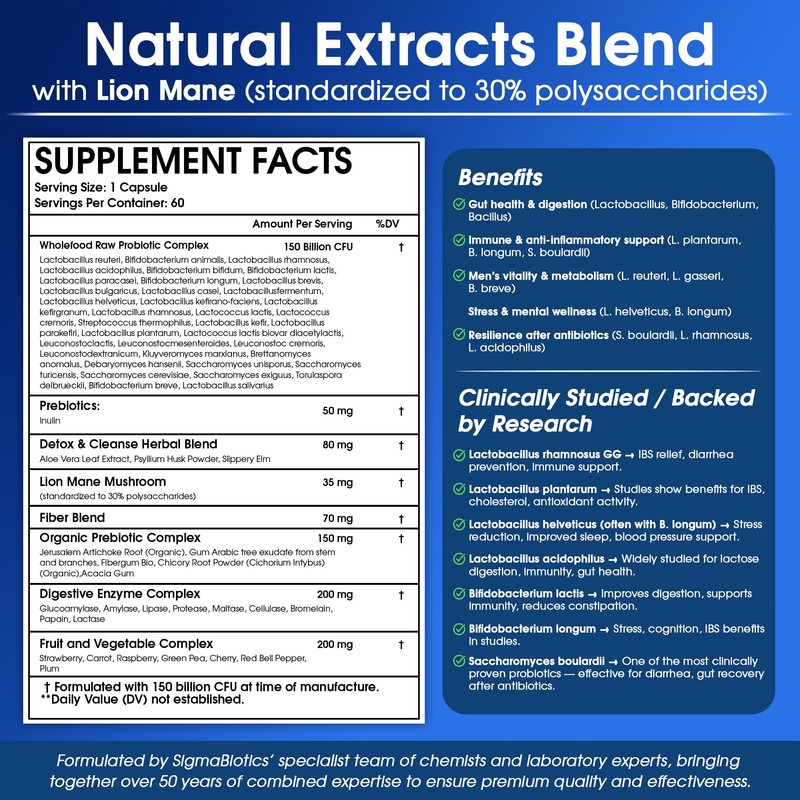 Probiotics for Men - 150 Billion CFU Acidophilus Capsules with