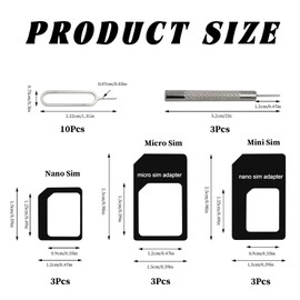 16 Pcs 4 in 1 SIM Card Adapter with Removal Opening Tool Set, Nano to Micro, Nano to Standard, Micro to Standard Adapters, SIM Ejector Pin, and SIM Card Removal Tool for Mobile Phones