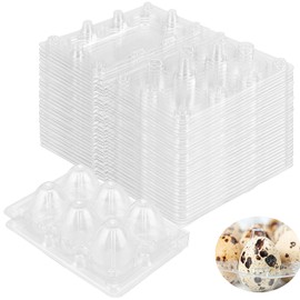 NAMYEUT Pack of 50 Quail Egg Boxes, 6 Plastic, 6 Grid Plastic Quail Egg Boxes, PVC Egg Holder, Transparent Egg Boxes with Lid for Quail Eggs Packaging
