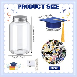 LAIAMER 10Sets Graduation Mason Jar, 2026Graduation Centerpieces with Felt Hat&Fairy String Lights & Stickers, Graduations Table Decorations Graduations Party Supplies Favors for College School(Blue)