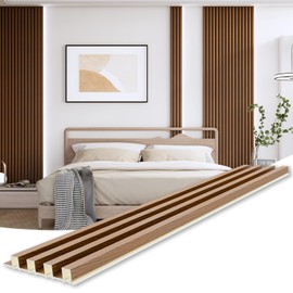 WPC Slat Wall Paneling, Modern Accent 3D Wall Panels, 8-Piece 94.5" x 6.3" TV Wall Panel, Bedroom, Living Room, Walnut