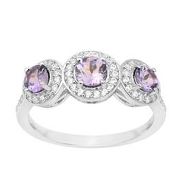 925 Sterling Silver Round Tanzanite Women 3-Stone Engagement Ring (1.05 Ct Round 4.50 MM Gemstone Birthstone) Size_7