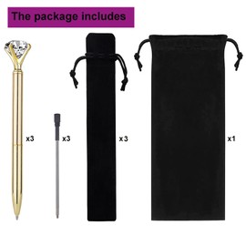 MSTOKIN Bling Crystal Diamond Pen metal ballpoint pens for Office School with Reffills students gift, pack of 3 4 5 8 12 (3 gold)
