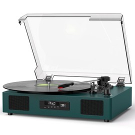 Vinyl Record Player with Built-in Speakers, USB Recording, Dark Green