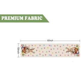 QIONG MENG Easter Table Runner Bunny Eggs Basket Flowers Burlap Table Decoration Spring Holiday Home Party Kitchen Dining Table Supplies 13x60 Inch