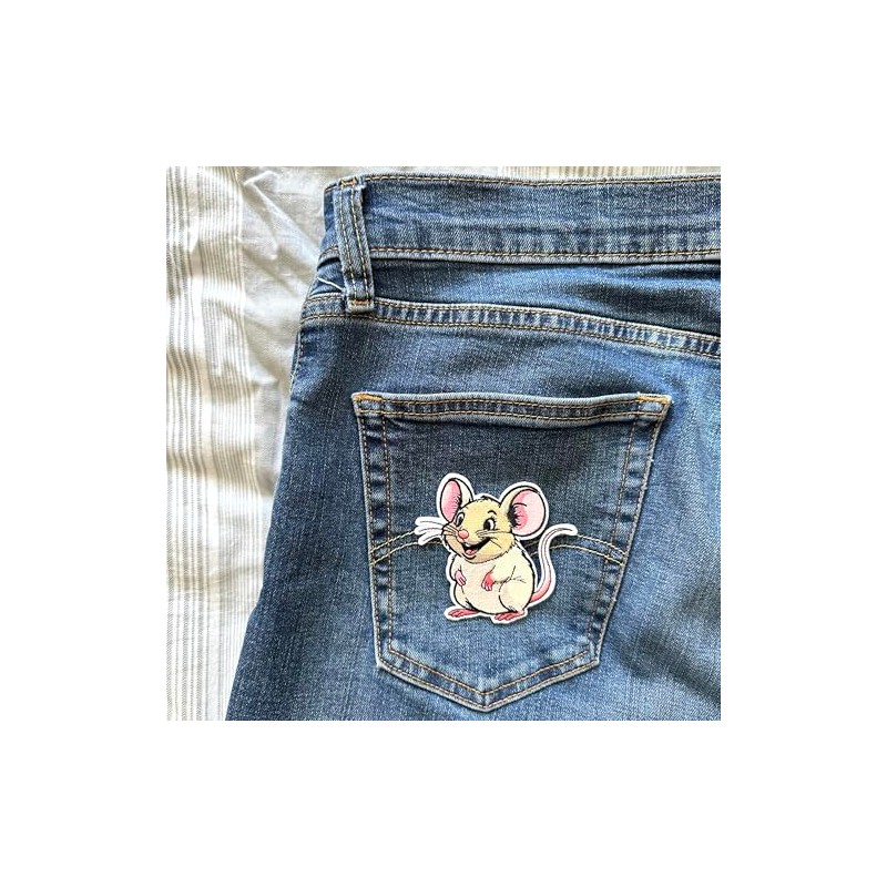 Mouse Patch – Embroidered Animal Applique for Jackets, Bags, Hats