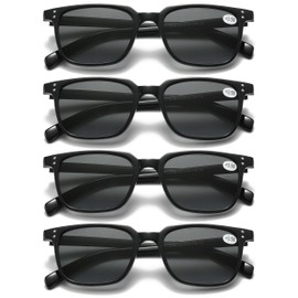 B&Q 4 Pack Mens Womens Full lens Reading Sunglasses with Readers Built In - Tinted Blue Light Reading Glasses Outdoor Sun Readers (2188SBK x4, 1.75, multiplier_x)