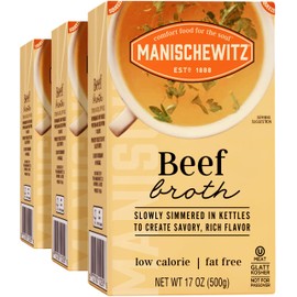 Manischewitz Beef Broth 17oz (3 Pack), Flavorful, Kettle Cooked, and Slowly Simmered