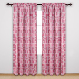 Deconovo Square Print-Rod Pocket Thermal Insulated Blackout Curtains for Living Room, 52W x 95L Inch, Pink