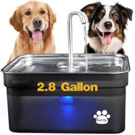Kastty Dog Water Fountain for Large Dogs, 2.8Gal/10.5L Stainless Steel Cat Water Fountain, Super Quiet Smart Pet Water Fountain Automatic Dog Water Bowl Dispenser with LED Pump, Easy to Assemble Clean