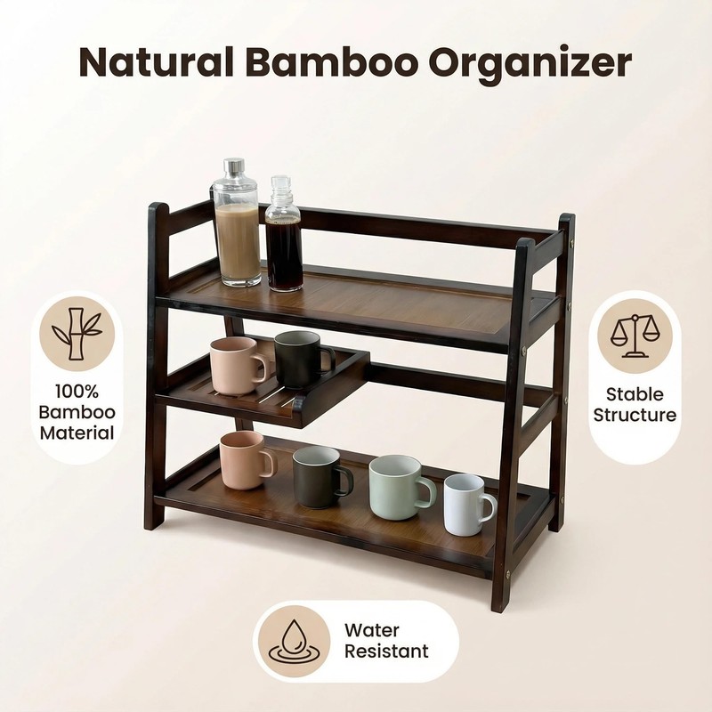 Lnncdsc 3 Tier Bamboo Matcha Station, coffee station organizer Shelf