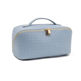 JINYIBAGS Travel Makeup Bag – Large Cosmetic Organizer with Waterproof PU Leather, Smooth Double Zipper & Tear-Resistant Lining, Toiletry Pouch for Women (Ice)