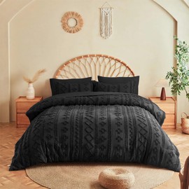 MR&HM MR&HM Twin XL Comforter Set Black, 5 Pieces Tufted Boho Beddding Sets, Farmhouse Style Bed in a Bag with 1 Comforter, 1 Pillow Sham, 1 Pillowcase, 1 Flat Sheet, 1 Fitted Sheet for College Dorm