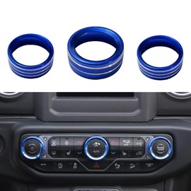 Clwalny 3PCS AC Air Conditioner Switch Button Knob Cover, Aluminum Alloy Trim Radio Volume Control Knob Ring, Car Interior Accessories for Dodge Challenger Jeep Grand Cherokee Chrysler(Blue)