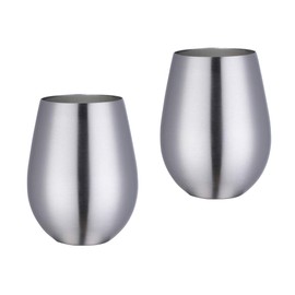 BISDARUN 17 oz Stainless Steel Stemless Wine Glass, Outdoor Portable Wine Tumbler for the Pool, Camping,Cookouts, Travel-Set of 2 Metal Drinking Cups Father's Day, Oktoberfest（Silver）