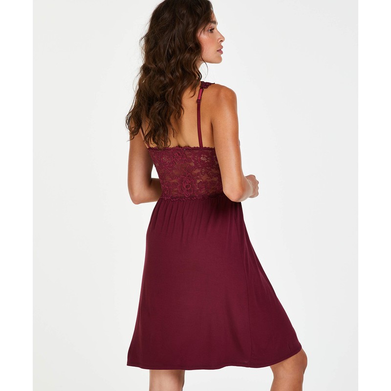 HUNKEMÖLLER Nora Lace Slip Dress, Windsor Wine [175247], XS