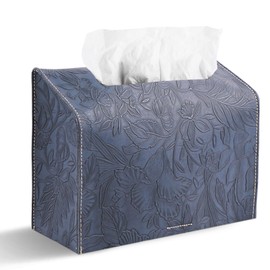 Hennaja Leather Cover for Disposable Paper Hand Towel Box, Compatible with Kleenex Paper Hand Towel(1-Carved Dark Blue)