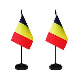 Romania Flags Romanian Small Mini Desk Flags Set Small Mini Romania Flags Table Flag with 13" Black Pole, Black Base and Spear Top, Miniature Romanian Deluxe Desktop Flag, Home Decoration, Office Decoration, Festival Celebrations(12 Pack )
