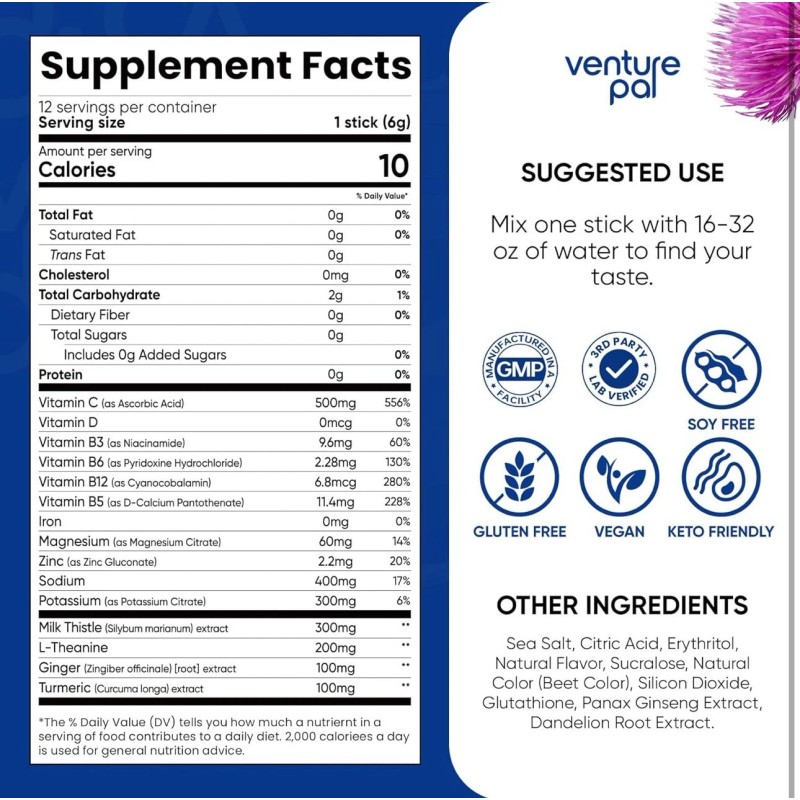 Venture Pal Electrolyte Powder Liver Support Sugar Free Rapid Rehydration