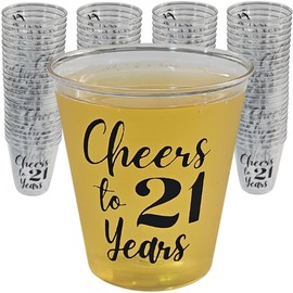 Cloverjoyed 21st Birthday Plastic Shot Glasses, 100 Pack, Cheers to 21 Years Disposable Party Drinking Mini Cups, Favors, Decorations, Games, Gag Gifts