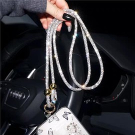 Miewenmogu Crystal Phone Lanyard for Women Sparkling Crossbody Phone Strap with Full Rhinestone Bling Glitter Anti-Theft Phone Strap (Silver)