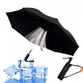 2-in-1 USB Rechargeable Cooling Umbrella with Built-In Fan | UV Sun Protection & Portable Design for Outdoor Activities (Black)