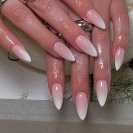 Uñas Postizas De Color Rosa Degradado Uñas Almendradas Medianas Uñas Acrílicas Neutras A Presión Uñas Postizas Para Mujer, Uñas Adhesivas Uñas Postiza
